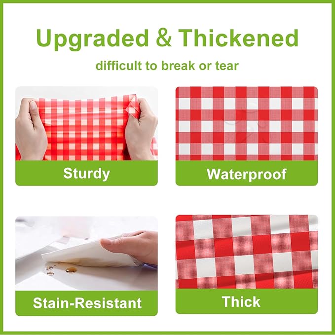 Oigco Red and White Checkered Tablecloths - 3 Pack 54" × 108" Rectangle Disposable Plastic Red Gingham Tablecloth, Picnic Table Cover for Party, Wedding, Birthday Christmas Decor