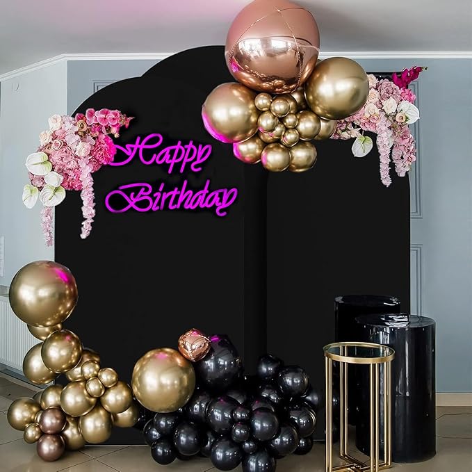 Wedding Arch Cover (7.2FT, 6.6FT, 6FT) Set of 3 Arch Backdrop Spandex Cover for Birthday Party Baby Shower Ceremony Banquet Decoration (Black, 7.2FT,6.6FT,6FT)