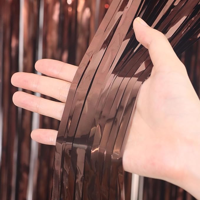 3.3 x 6.6 ft Foil Fringe Backdrop Curtains, Tinsel Streamers Party Decorations, Fringe Backdrop for Birthday, Baby Shower, Gender Reveal, Graduation (6, Brown)