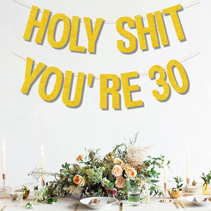 30th Birthday Decorations for Women Men Pre-Strung Gold Glitter Birthday Party Decoration Sign Funny Banner 30th Bday Supplies Banner