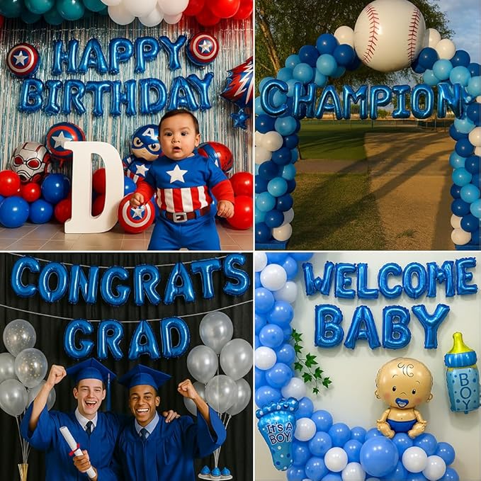 [52pcs] Blue Letter Balloons - 2 Full A-Z Sets For Blue Letter Balloon Banner | Alphabet Ballons | 16 inch Foil Ballon | Customized Name Balloon Letters for a Birthday, Graduation, Wedding Baby Shower