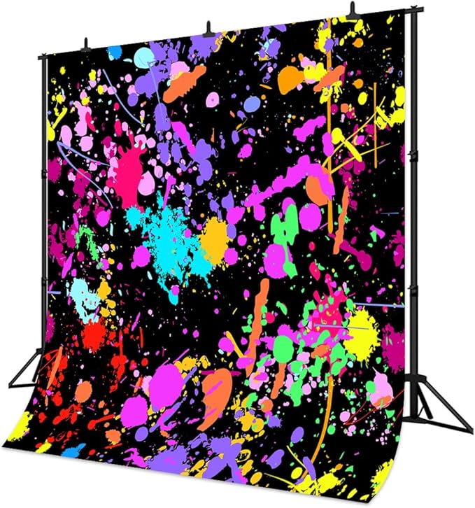 10x10Ft Neno Glow in The Dark Birthday Backdrops Colorful Graffiti Splash Paint Party Background Slime Happy Birthday Black Light Sleppover Party Decorations Birthday Banner, CEM123-10X10
