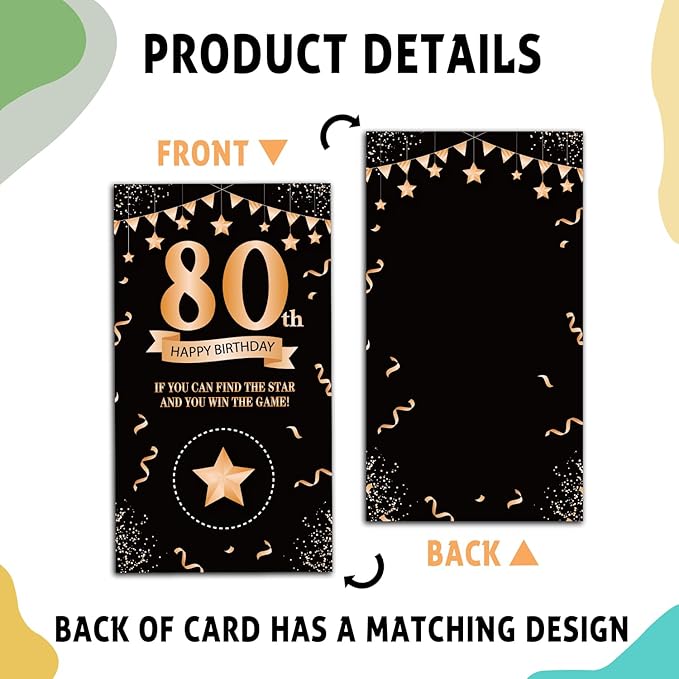 32 Pack 80th Birthday Theme Scratch Cards - Happy 80th Birthday Scratch Off Tickets - Funny Anniversary Party Celebration Supplies - Great for Party Favors, Group Activities, Adult Raffles