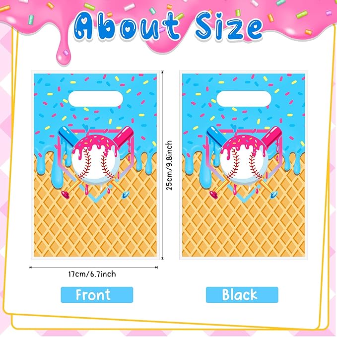 Glenmal 50 Pcs Baseball Ice Cream Drip Party Favors Gift Bags Plastic Ice Cream Baseball Goodie Candy Treat Snack Bags for Birthday Party Supplies
