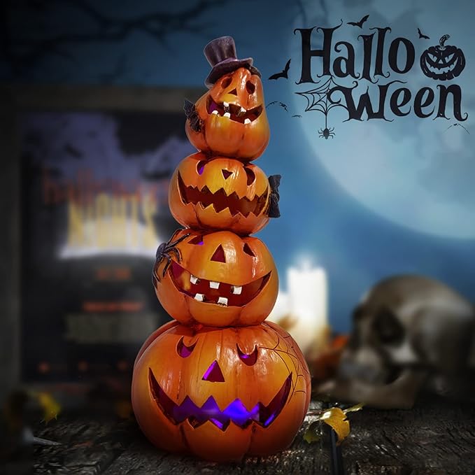 Hodao Halloween Pumpkin Decorations Indoor Halloween Decorations Clearance for Table/Halloween/Window/Present Box/Gift/Courtyard Corridor (Orange Stacked Pumpkins)