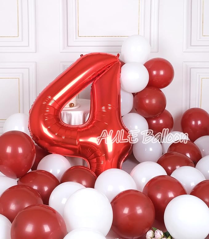 AULE 40 Inch Big Red 4 Balloon Number Large Foil Helium Number Balloons 0-9 Jumbo Giant Happy 4th Birthday Party Decorations for Boy or Girl Huge Mylar Anniversary Party Supplies