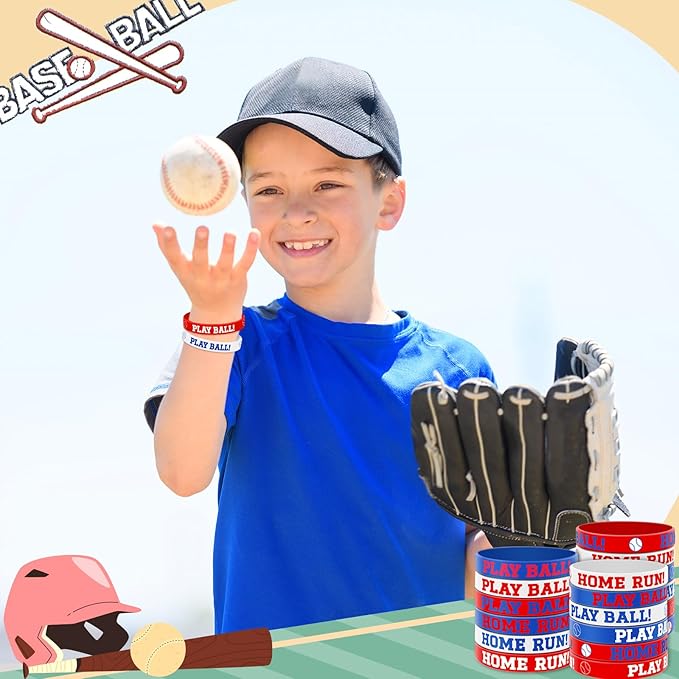 JUNEBRUSHS 42 Pcs Baseball Silicone Wristbands, Baseball Party Favors Rubber Bracelets for Boys Kids Sports Party Supplies Team Goodie Bag Gifts Baseball Team Accessories