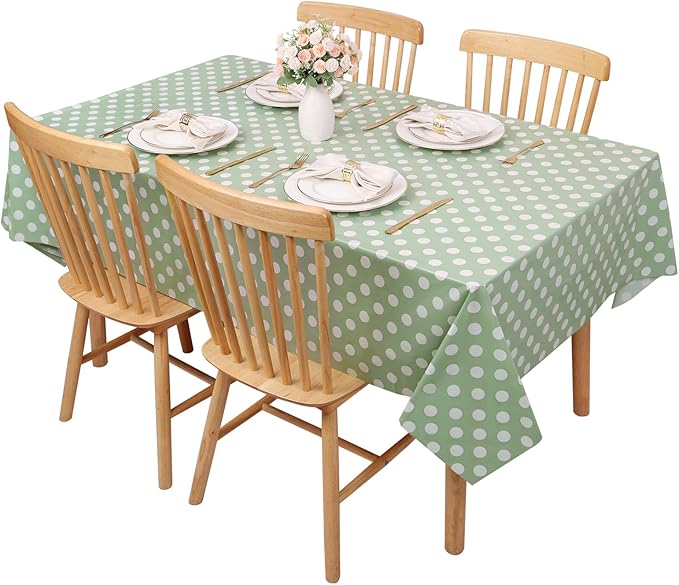Kesfey 3 Pack Sage Green Polka Dot Table Cloths 54 x 108 Inch Sage Green and White Dots Tablecloth Disposable Plastic Sage Green Tablecover Waterproof Rectangle Picnic Table Covers for Birthday Party
