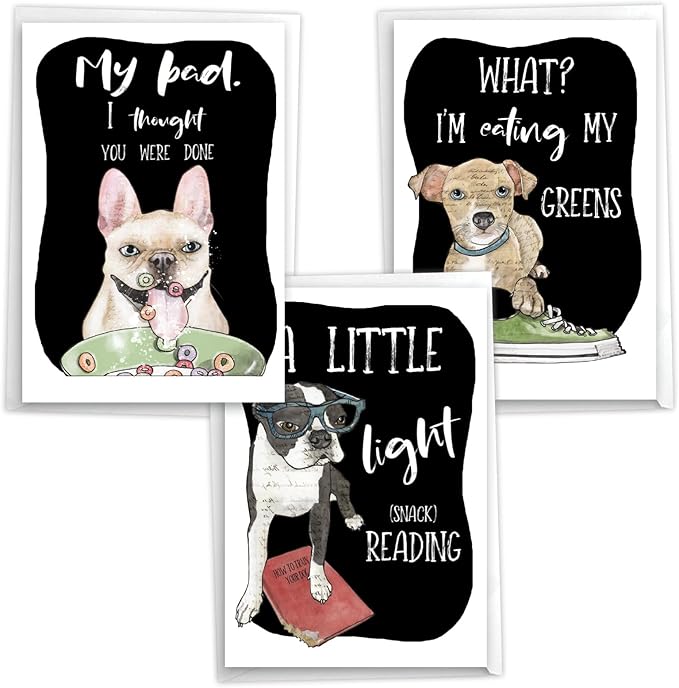 NobleWorks, Assortment Pack of 3 Funny Birthday Greeting Cards with Envelopes (3 Designs, 1 Each) Dog Antics Dining VC10795BDG-C1x3