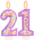 Purple Birthday Candles - Number 21 Candle, Colorful Macaron Candles, 21 Birthday Decorations for Girls, Purple Cake Decorations, Theme Party Supplies