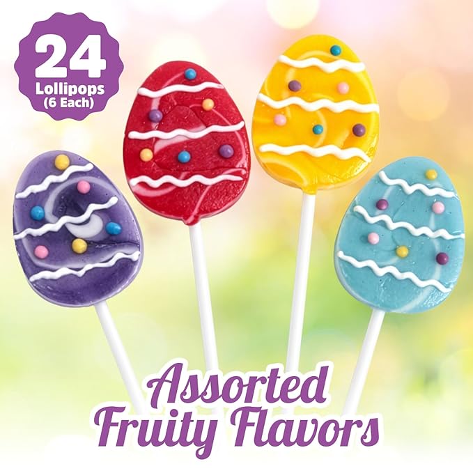 Easter Eggs Lollipops with Natural Colors – 24 Count, Individually Wrapped Candy Pops, Egg Shaped Lollipops For Baskets, Egg Hunt Party Favors, Easter Classroom Treats, And Spring Candy For Kids.