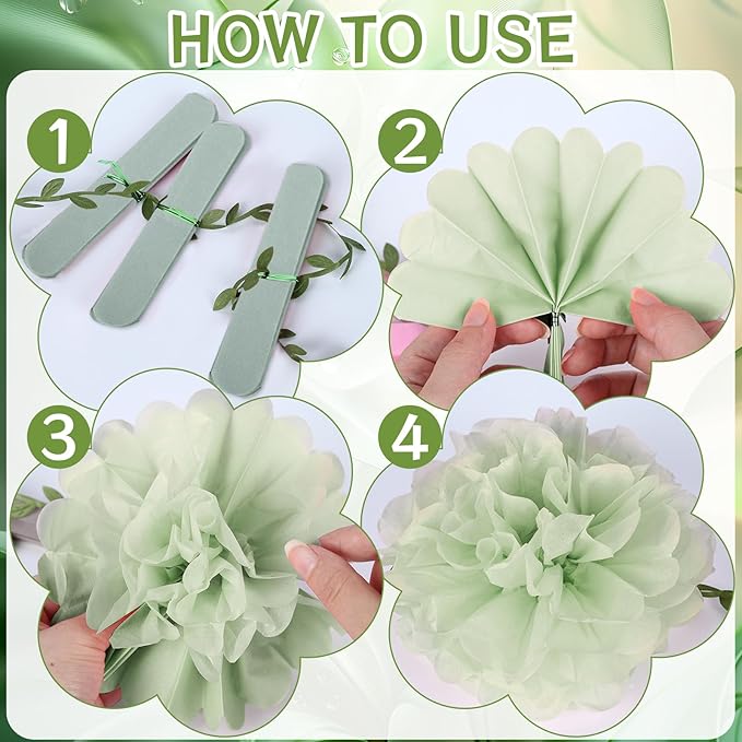 Green Flower Garland for Backdrop - 2 Pcs Artificial Flower Garlands for Wedding Party Arch Decor, 8.2 Ft Hanging Fake Paper Floral Vines for Room Wall Table Garden Background Decorations