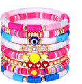 Surfer Heishi Bracelets for Women Stackable Rainbow Vinyl Disc Clay Beaded Stretch Bracelets Elastic Layering Friendship Bracelets Boho Summer Beach Jewelry
