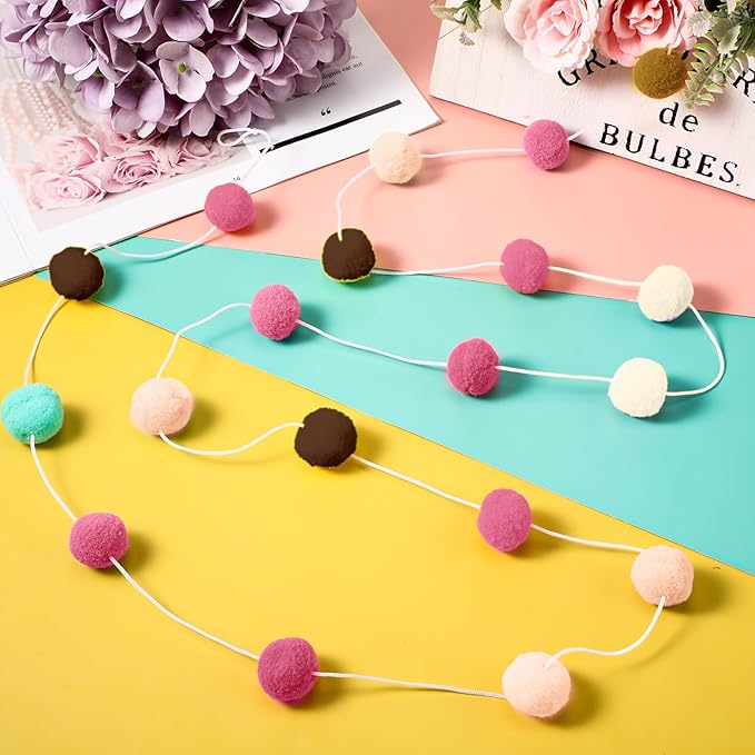 Irenare 9.8ft Pom Pom Garland Felt Rainbow Garland Graduation Party Decoration Colorful Pennant Tassel Banner Birthday Baby Shower Triangle Banner for Classroom School Mantel Fireplace(Boho Color)