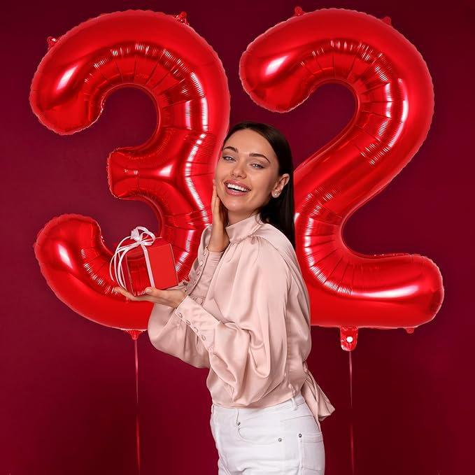 Red Number 2 Balloon 40 Inch, Big Large Foil Helium Number Balloons, Jumbo Giant Mylar Number 2 Balloons for 2 Year Old Birthday Red Party Decorations Supplies Anniversary