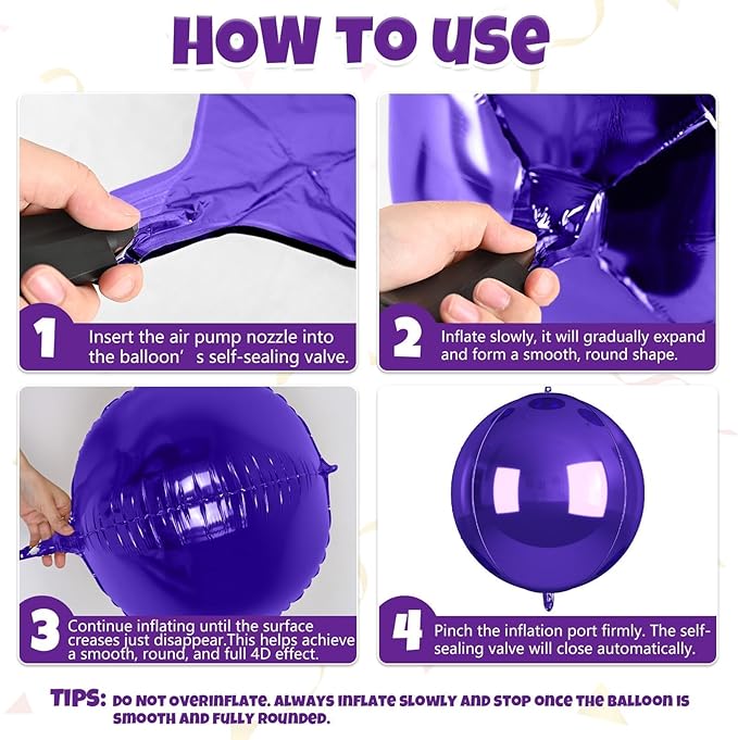 12Pcs Purple Round Balloons Foil, 22" 18" 15" 10" 4D Sphere Shaped Balloon Different Size, Large Metallic Purple Balloons for Wedding Prom Graduation Baby Shower Birthday Party Decorations Backdrop