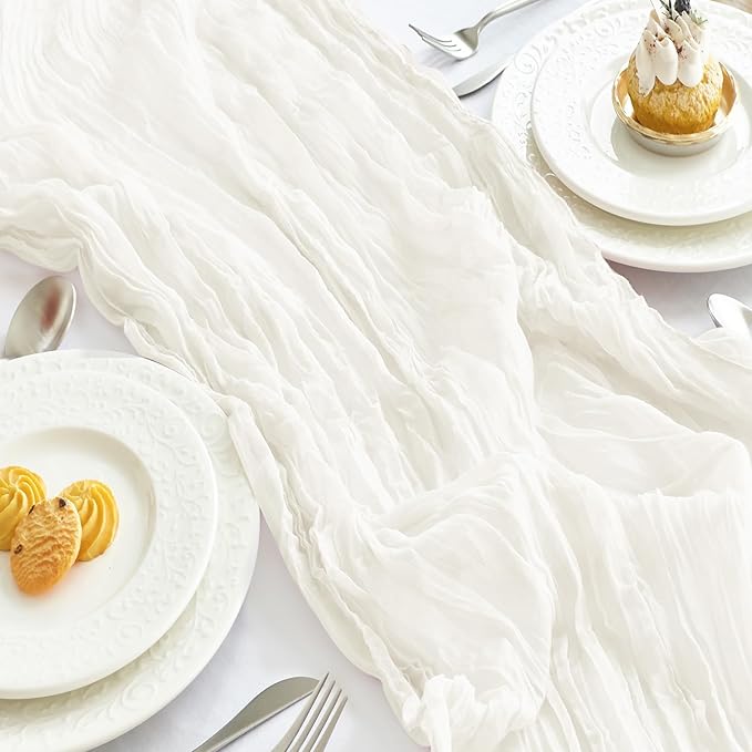 IVAPUPU 1 Pcs Cheesecloth Table Runner - 10ft Ivory White Easter Spring Boho Gauze Cheese Cloth Table Runners for Baby Shower Decoration Wedding Party Garden Farmhouse