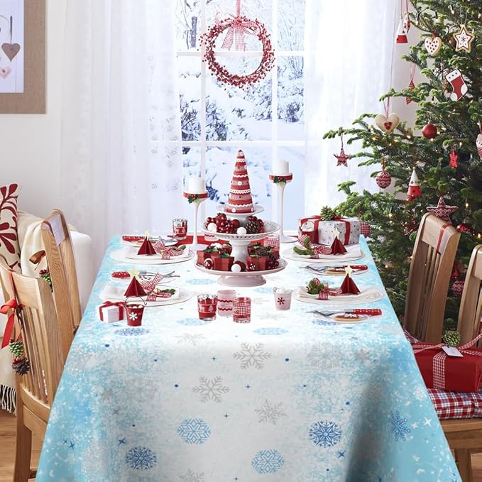 6 PCS Blue Plastic Snowflake Tablecloth(54x108 Inch) Frozen Birthday Winter Wonderland Decorations Disposable Table Cover Tablecloths for Christmas Holiday New Year Party Favors Supplies Decor