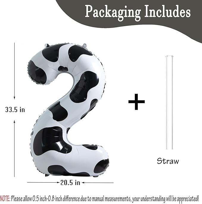 Cow Print Balloon Birthday Decorations Supplies,40 inch Number 2 Balloon | Cowgirl Theme Number Balloons for 2st Birthday Party | Farm Barn Decor for kids