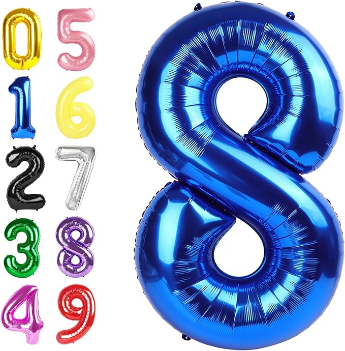 Balloon 8 Numbers, 40 Inch Blue Large Birthday Decorations for Men, Balloons Decoration for Happy 8 18 28 80 Birthday, Wedding Anniversary, Christmas, New Year, Halloween Party Decoration