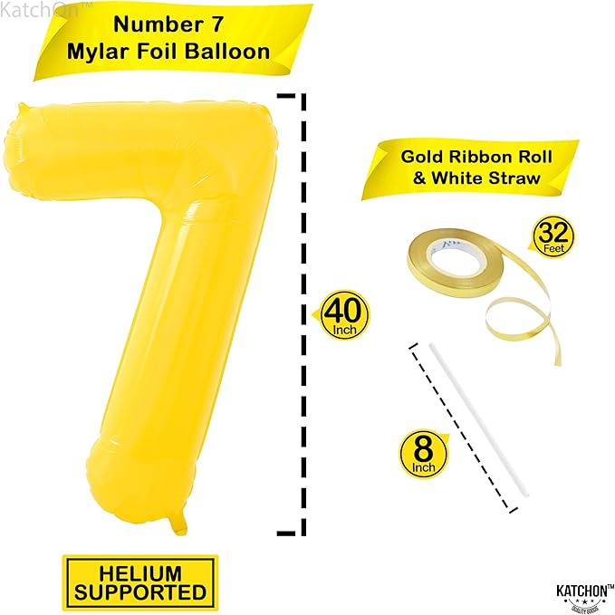 KatchOn, Giant Yellow Number 7 Balloon - 40 Inch | 7th Birthday Balloon for 7th Birthday Decorations | 7 Balloons for Birthday | 7 Year Old balloon for 7 Year Decorations