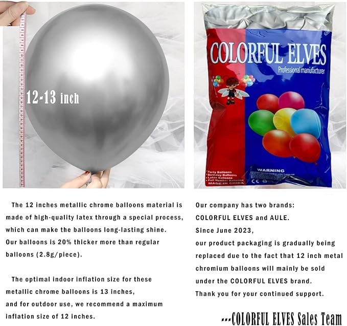 12 Inch 100 Pcs Latex Metallic Chrome Balloons Helium Shiny Thicken Balloons Party Decoration (Silver)
