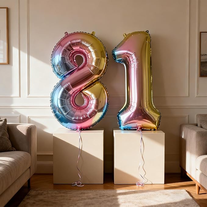 YPSelected 40 Inch Gradient Color Large Foil Helium Number Balloon Birthday Wedding Party 0-9 (Rainbow, 8)