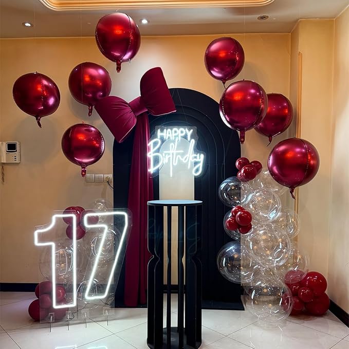 14 Pcs Burgundy Round Foil Balloons 22/15/10 Maroon 4D Ball Balloons Metallic Dark Red Balloon Ornament Mylar Balloon for Valentine's Day Birthday Grad Wedding Anniversary New Year Party Decor
