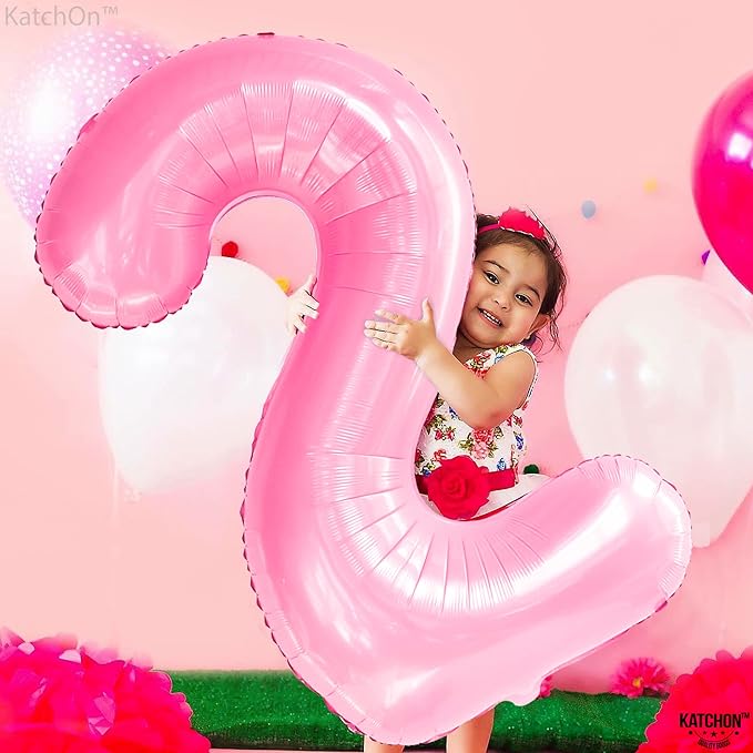 KatchOn, Giant Pink Number 2 Balloon - 40 Inch | Two Balloon, Light Pink 2 Balloons Number | 2nd Birthday Decorations for Girl | Two Sweet Birthday Decorations, 2nd Happy Anniversary Decoration