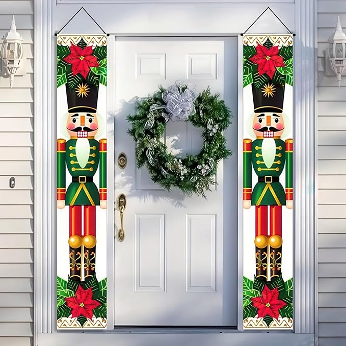 Nutcracker Christmas Porch Banner Decorations Soldier Model Nutcracker Banners Front Door Hanging Banner Entryway Xmas Winter for Wall Fireplace Party Holiday Home Kids Decor 71 x 12