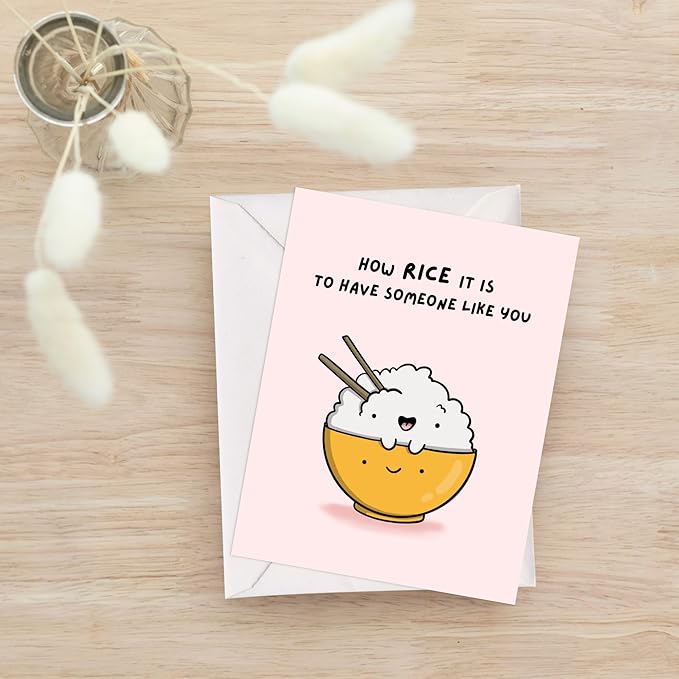 ALY LOU Anniversary Birthday Card for Boyfriend, Wife, Girlfriend, Husband, Him Her - Punny Cute Love Greeting Card, Blank Inside (How Rice it is to Have Someone Like You)
