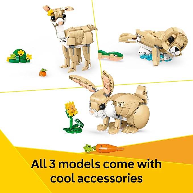 LEGO Creator 3 in 1 Cute Bunny Toy - Building Toy for Girls and Boys, Ages 8+ - Gift for Easter Basket - W/ 3 Build Options, Bunny, Seal, or Llama - 31162