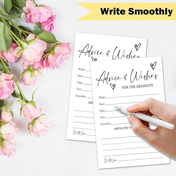 Black and White Advice and Wishes Cards for the Graduate Cards 4x6 Inch Minimalism Grad Party Game Card 20 Pcs Double Sided Grad Advice and Wishes Card for Graduation Party Decoration for College Y435