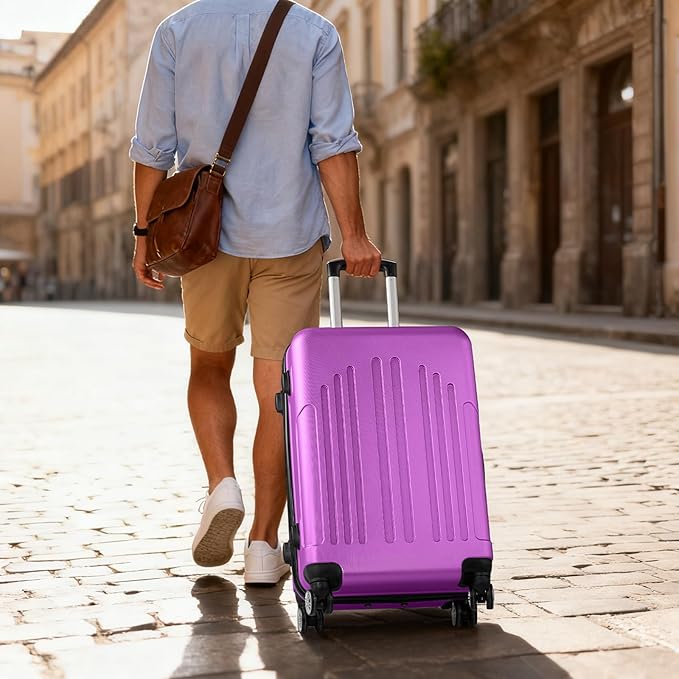 Karl home Carry On Luggage 22x14x9 Airline Approved, ABS Hardshell Suitcase with TSA Lock & Spinner Wheels, Durable Small Suitcase Rolling Luggage for Business Travel, Purple