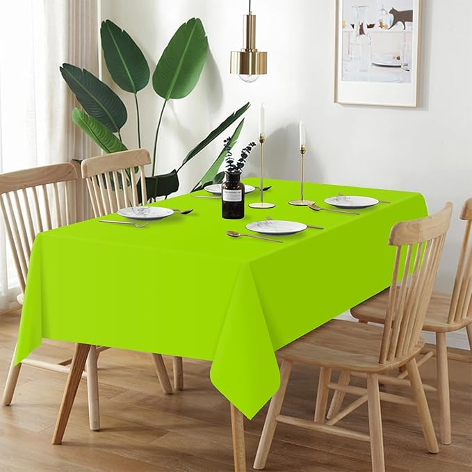 QIKSION Lime Green Plastic Table Cloth Disposable 3 Pack, 54 x 108 Inch Tablecloths for Party, Birthday, Halloween, Christmas Decorations, Rectangle Table Cover