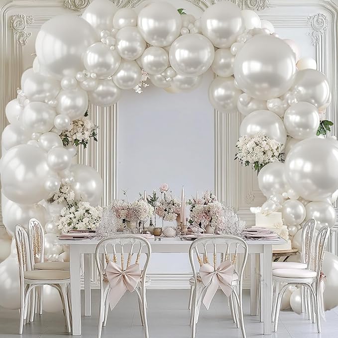 Pearl White Balloons Arch Kit - Double Stuffed White Balloon Arch Kit Different Sizes 18/12/10/5inch White Latex Balloons for Wedding Bridal Shower Anniversary Birthday Party Decoration