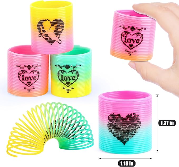 36 Packs Spring Rainbow Magic Fidget Stress Coil Mini Springs Bulk Toys Valentine's Day Wedding Party Favor Goodie Bag Stuffers For Kids Boys Girls (Love)