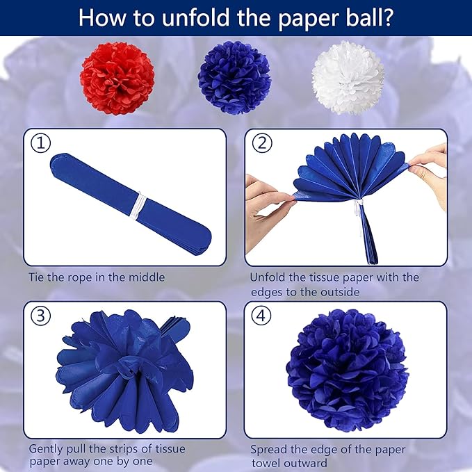 4th of July Patriotic Party Decorations 27 PCS Set, 6 Paper Fan, 6 Flower Ball, 1 USA Flag Pennant, 2 Star Streamer, 12 Swirl Streamer, Independence Day, Memorial Day, Veterans Day Decor Supplies