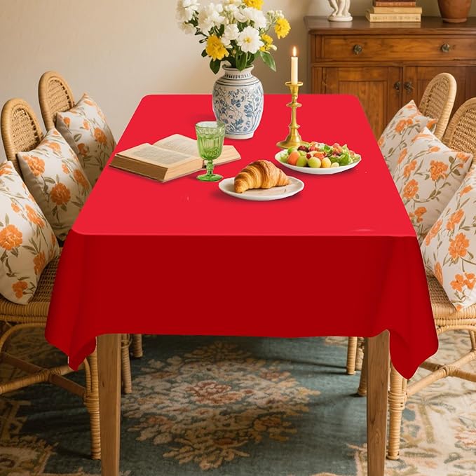12 Pack Premium Red Plastic Table Cloth -70 X120 Inch Rectangle Tablecloth, Disposable Tablecloth Plastic Table Cover for Parties (12, Red, 70" X 120" Rectangle)