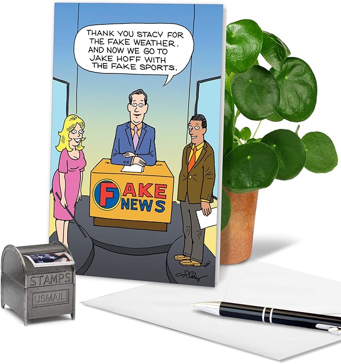 NobleWorks - 1 Funny Birthday Card Cartoons - Hilarious Comic Humor, Notecard with Envelope - Fake News Report C4653BDG