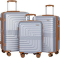 Romswi 3 Piece Luggage Sets, Expandable PC+ABS Hardshell Suitcase Set with TSA Lock YKK Zipper and Dual Spinner Wheels, Large Checked Travel Suitcases, 20/24/28 Inch, Silver