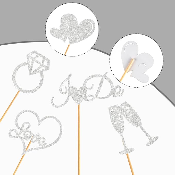 60 Pcs He Asked She Said Yes Cupcake Toppers,Engagement Cupcake Toppers Glitter Diamond Ring Heart Love I Do Cupcake Picks for Engagement Wedding Party Cake Decorations,Silver