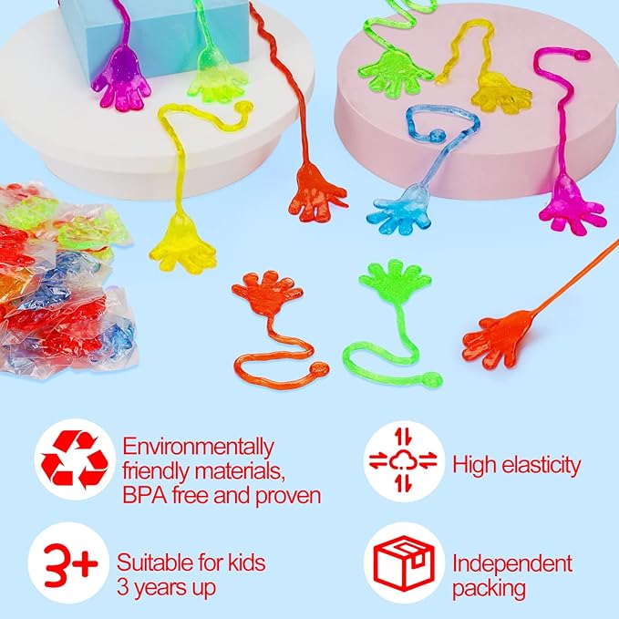 Thremhoo Easter Egg Fillers - 40PCS Glitter Sticky Hand Birthday Party Favors for Kids 4-8 8-12 Goodie Bag Stuffers Classroom Treasure Box Toys Carnival Prizes Bulk Treat Trinkets Pinata Mini Stuff