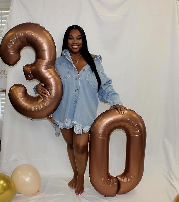 Numbers Balloon 3, 40 Inch Large Coffee Brown Balloon for Three Year Old Birthday Decor, 3 13 30 31 Birthday Party Decorations for Wedding Supplies