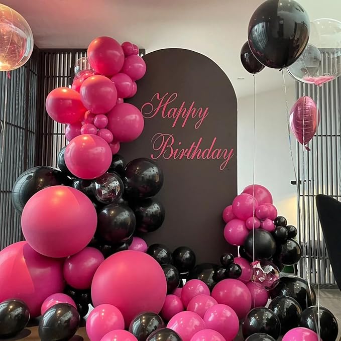 Hot Pink Black Rose Gold Balloon Arch Garland Kit, 146 Pcs Rose Red Tender Pink Black Confetti Rose Gold Balloons for Graduation Birthday Party Baby Shower Wedding Decorations
