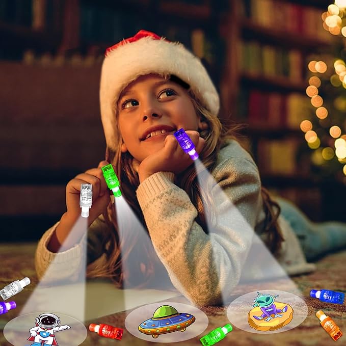24PCS Party Favors LED Finger Lights, Glow in the Dark Light Up Toys Gifts Bulk for Kids Boy Girl Birthday Goodie Bags Stuffers Party Decorations Back to School Party Classroom Prizes (space001)