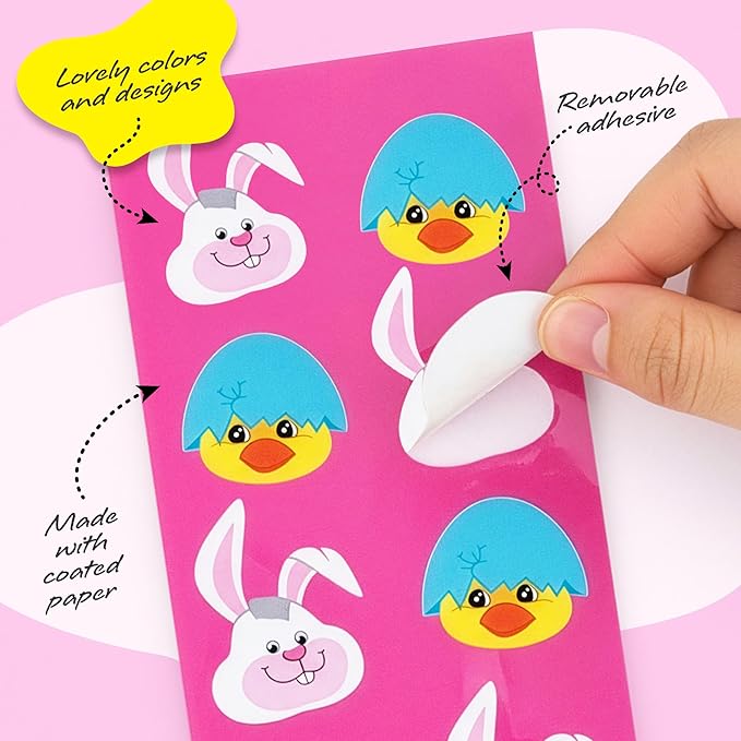 ArtCreativity 1000+ Easter Stickers for Kids with 100 Stickers Sheets, Made in USA Assorted Vibrant Colors and Designs, Easter Basket Stuffers, Fillers Party Favors for Boys and Girls