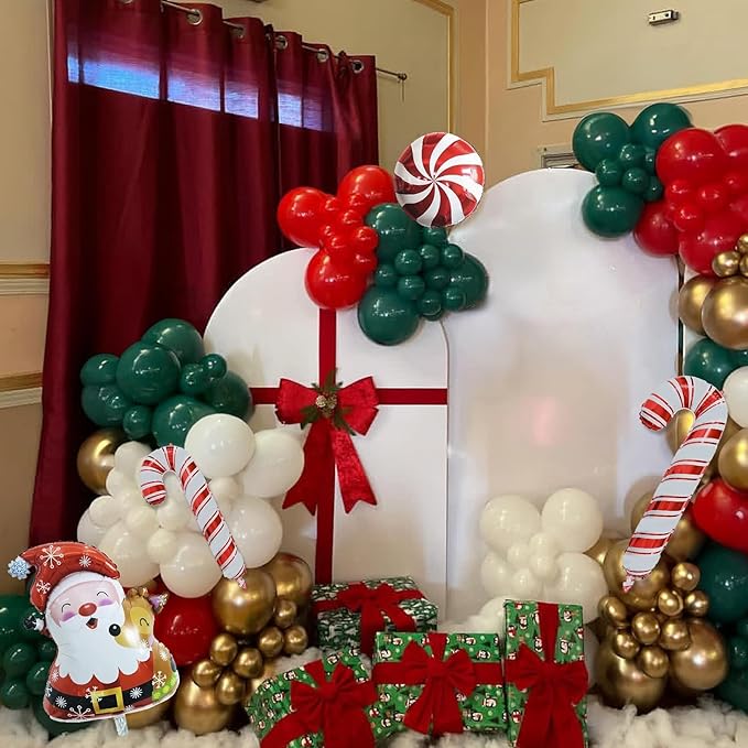 Christmas Balloon Arch 121pcs, Red Green White Gold Xmas Balloons Garland Kit with Foil Candy Cane Santa claus Peppermint Balloon for Merry Christmas Party New Year Holiday Birthday Decorations