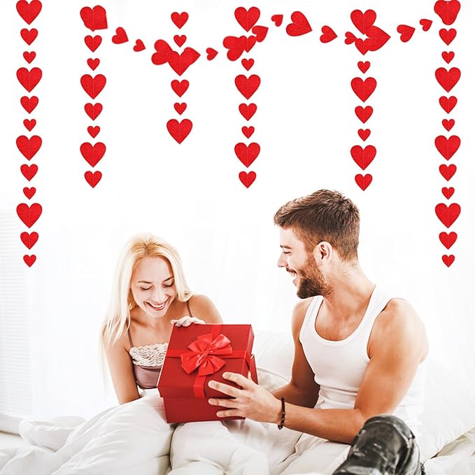 Valentines-Day Party Decorations Red Heart-Garland - 52ft Special Night Galentines Hanging Streamers Banner,Girl Romantic Wedding Anniversary Baby Bridal Shower Engagement Mohters Decor Panduola
