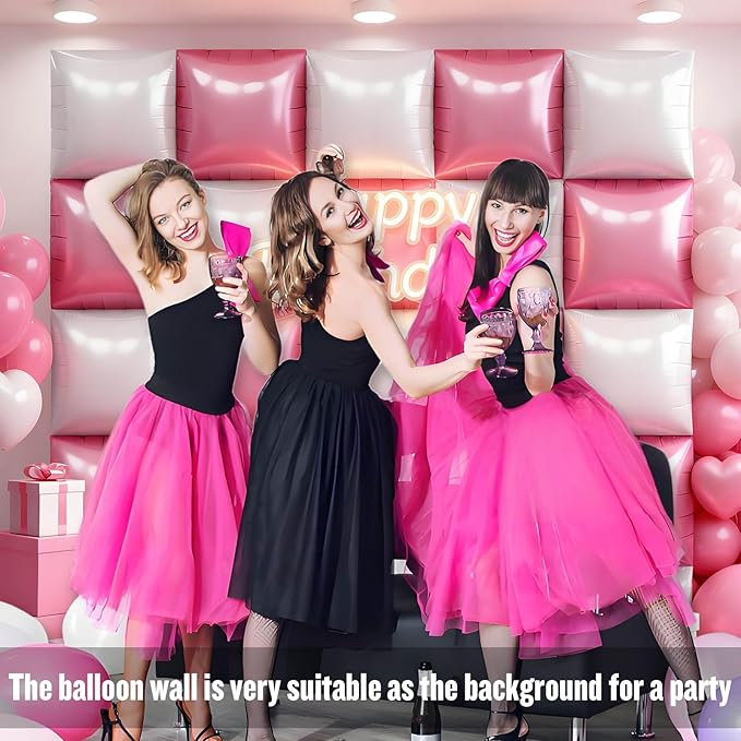 50Pcs Pink and White Square Foil Balloons Wall Backdrop, Double Sided Metallic Foil Balloons Tunnel Arch Garland Kit for Photo Booth Birthday Wedding Halloween Christmas Party Decorations